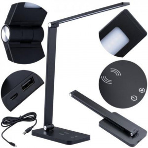 Lampa de birou Ingrid 7W(420lm), control touch, dimabil, temperatura luminii in 5 trepte, incarcator(5W) wireless, usb, negru, MasterLED