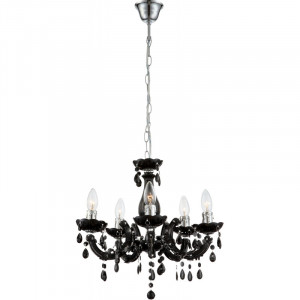Candelabru negru,crom, cristale , 5 becuri, dulie E14, 63110-5, Globo