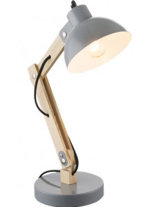 Lampa de birou lemn si metal gri, 1 bec, dulie E27, Globo 21503
