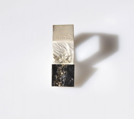 Inel in design contemporan realizat manual din argint, cu pirita pe sist, Corina Mardari