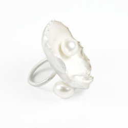 inel moon flower din argint si aur 18k cu perle de cultura 