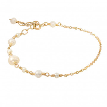 bratara asimetrica cu lant din gold-filled de 14k/20 (aur filat) si perle de cultura