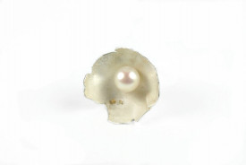 inel moon flower din argint si aur 18k cu perle de cultura  