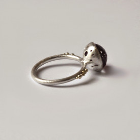 inel Sleeping Beauty din argint si granulatie aur 14k cu rubin si cuart