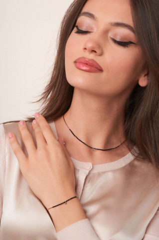 bratara Caviar Bar din gold filled de 14k/20, spinel negru si diamant montat in aur de 18k