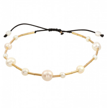Bratara Pearls Play din gold-filled de 14k/20 si perle de cultura albe design Corina Mardari