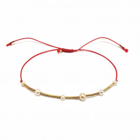 bratara din gold-filled de 14k/20 (aur filat) si perle de cultura Pearls Play Red