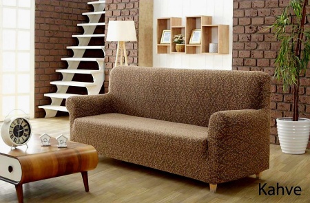 Husa Multielastica Jacquard pentru canapea de 2 Locuri, fara volanas, culoare Maro Deschis
