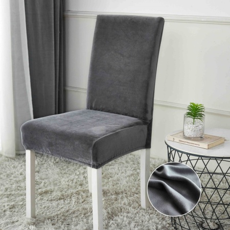 Set 6 huse pentru scaune, elastice si catifelate, culoare Gri Inchis