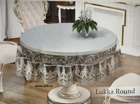 Fata de masa rotunda din silicon transparent impermeabil cu dantela, 160 cm, Lukka