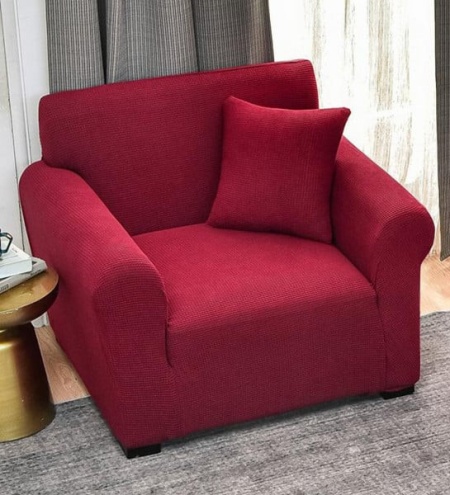 Husa elastica si plusata pentru fotoliu + fata perna, culoare Bordo