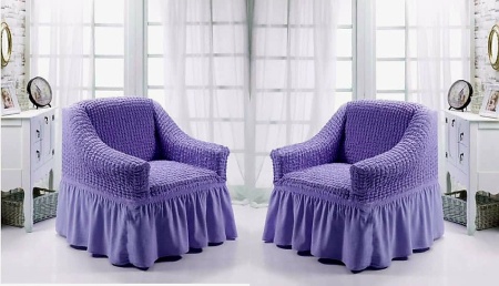 Set 2 huse elastice si creponate pentru fotolii, cu volanas, culoare Lila