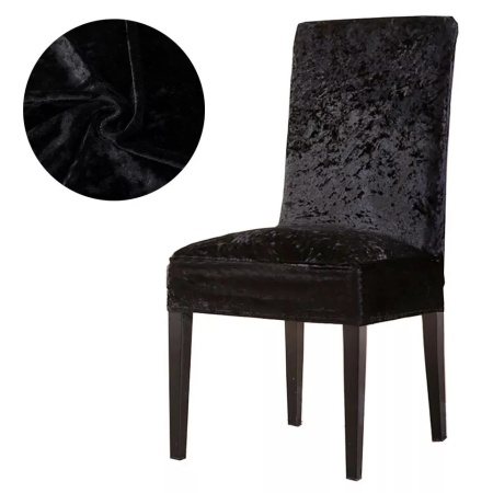 Set 6 huse pentru scaune, elastice si catifelate, culoare Negru