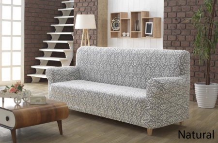 Husa Multielastica Jacquard pentru canapea de 2 Locuri, fara volanas, culoare Crem