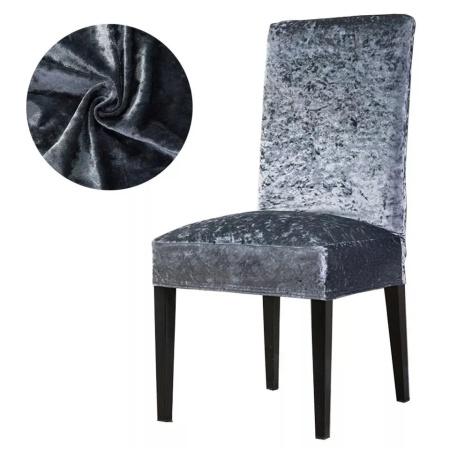 Set 6 huse pentru scaune, elastice si catifelate, culoare Cenusiu