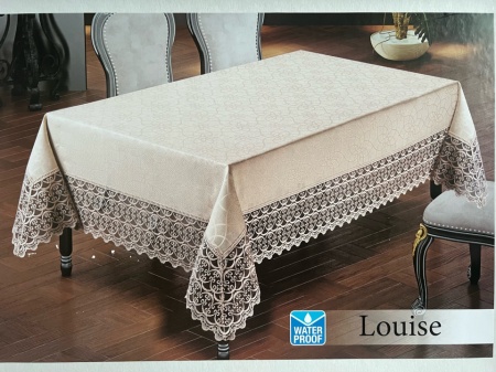 Fata de masa cu tesatura jacquard si dantela, 160 x 220 cm, culoare cappuccino, Louise