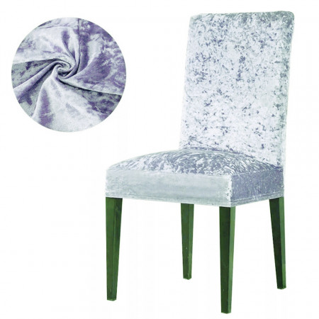 Set 6 huse pentru scaune, elastice si catifelate, culoare Gri (Argintiu)