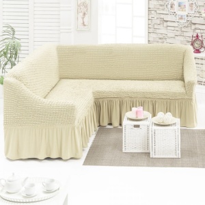 Husa elastica pentru coltar cu volanas culoare Bej Natur