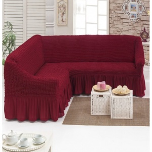 Husa elastica pentru coltar cu volanas culoare Bordo