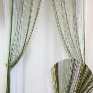 Perdea franjurata cu sclipici, dimensiuni 3 x 3 metri, multicolor crem, verde deschis, verde inchis