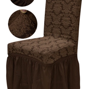 Set 6 huse Multielastice Jacquard pentru scaune, cu volanas, Maro