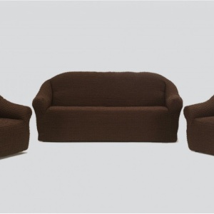Set huse elastice pentru canapea 3 locuri, canapea 2 locuri si 2 fotolii, fara volanas, maro