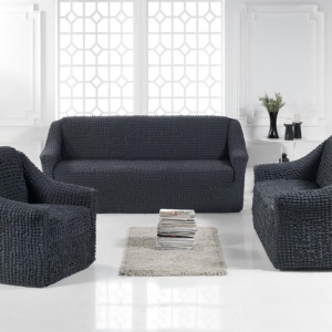 Set huse elastice pentru canapea 3 locuri, canapea 2 locuri si 2 fotolii, fara volanas, cenusiu