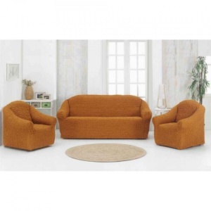 Set huse elastice pentru canapea 3 locuri, canapea 2 locuri si 1 fotoliu fara volanas, Mustar Inchis