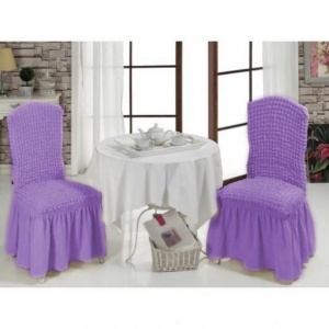 Set 6 huse scaune creponate si elastice, cu volanas, Lila