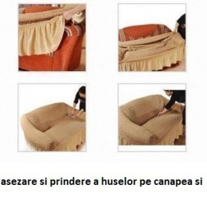 Set huse elastice si creponate pentru canapea 3 locuri, canapea 2 locuri si 1 fotoliu, cu volanas, Cenusiu