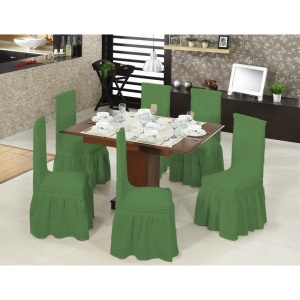 Set 6 huse scaune creponate si elastice (cu volanase) - Verde