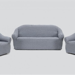 Set huse elastice pentru canapea 3 locuri, canapea 2 locuri si 1 fotoliu fara volanas, Gri