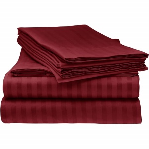 Cearceaf de pat cu elastic + doua fete perna, 180x200 cm, culoare Visiniu, cod CS07