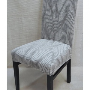 Set 6 huse elastice pentru scaune, model Jacquard Alb in dungi