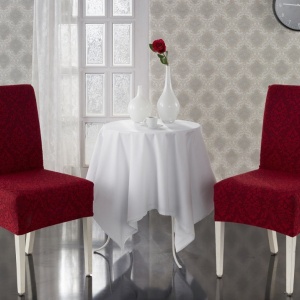 Set 6 huse Multielastice Jacquard pentru scaune, fara volanas, Bordo
