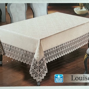Fata de masa cu tesatura jacquard si dantela, 160 x 220 cm, culoare cappuccino, Louise
