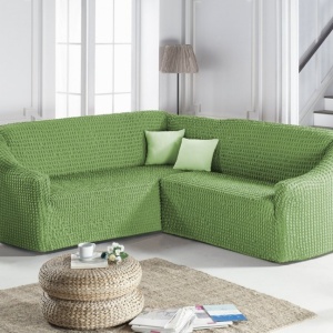 Husa elastica si creponata pentru coltar, fara volanas, culoare Verde