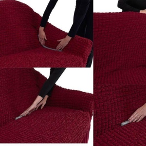 Set huse Multielastice Jacquard pentru canapea 3 Locuri si 2 fotolii, cu volanas, Bordo