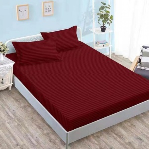 Cearceaf de pat cu elastic + doua fete perna, 180x200 cm, culoare Visiniu, cod CS07