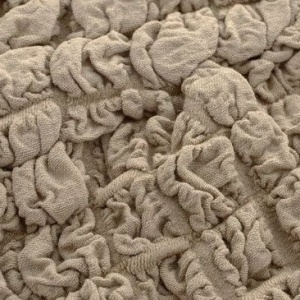 Husa elastica si creponata pentru coltar, cu volanas, culoare Bej Natur