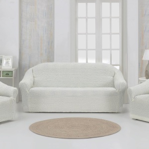 Set huse elastice si creponate pentru canapea 3 locuri si 2 fotolii, fara volanas, culoare Crem
