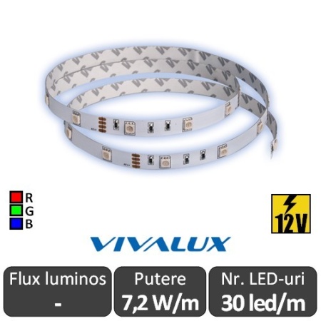 Bandă LED flexibilă - Vivalux RGB Mega LED 7,2W/m 12V rolă 5m RGB