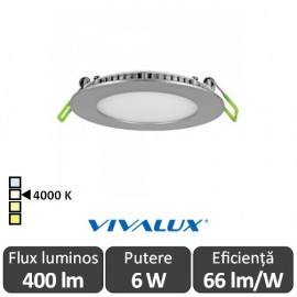 Vivalux Panou ESTE LED Rotund 6W CL/SR 4000K Aluminiu