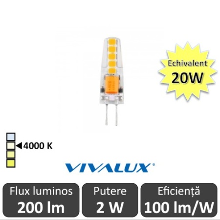 Bec Vivalux - NOVA LED 2W G4 alb-neutru