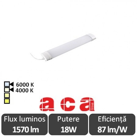 Aca Lighting Corp Iluminat Industrial cu Led Rezistent la Apa TETE Alb-Neutru/Rece 18W