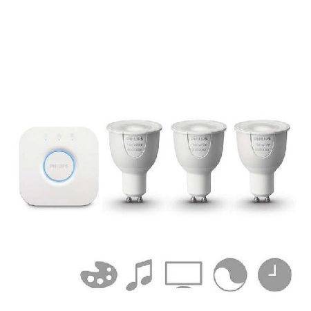 Philips - Set HUE Starter Kit RGB 6.5W alb-cald GU10 (3 becuri + 1 bridge)