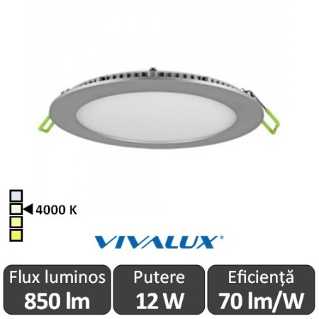 Vivalux Panou ESTE LED Rotund 12W CL/SR 4000K Aluminiu