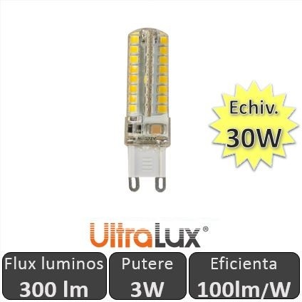 Bec LED Ultralux - Capsula LED G9 3W 230V alb-cald