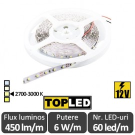 Bandă LED flexibilă - SMD2835 6W/m 12V rolă 5m alb-cald