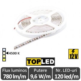 Bandă LED flexibilă - SMD2835 9,6W/m 12V rolă 5m alb-neutru